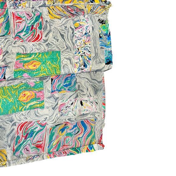 Vintage 80s Gray Rainbow Blue Pink Swirl Satin Scoop Neck Blouse size 10 / M - Picture 5 of 11